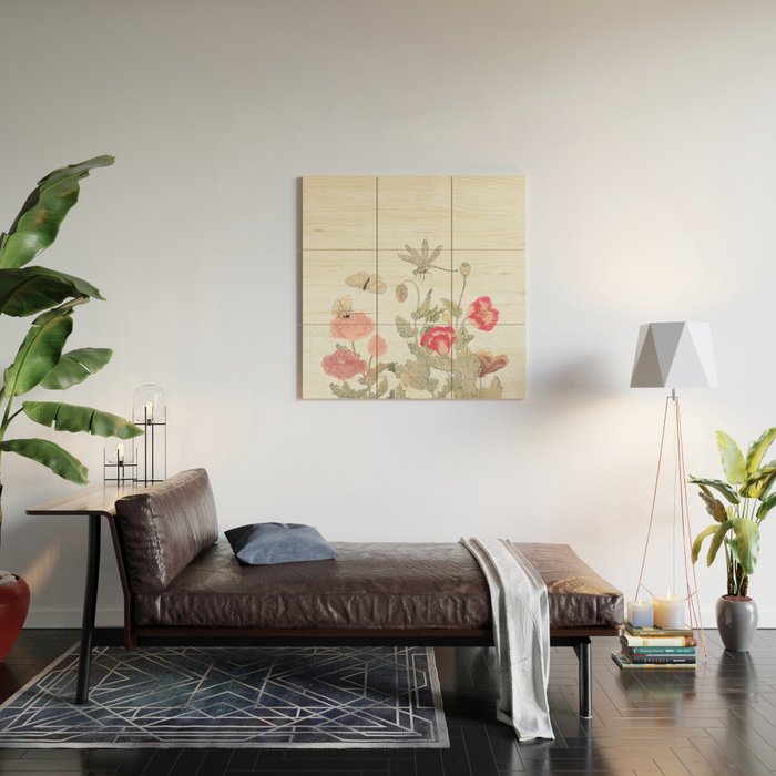 Butterflies, Dragonfly and  flowers Wood Wall Art Gallery Image 2