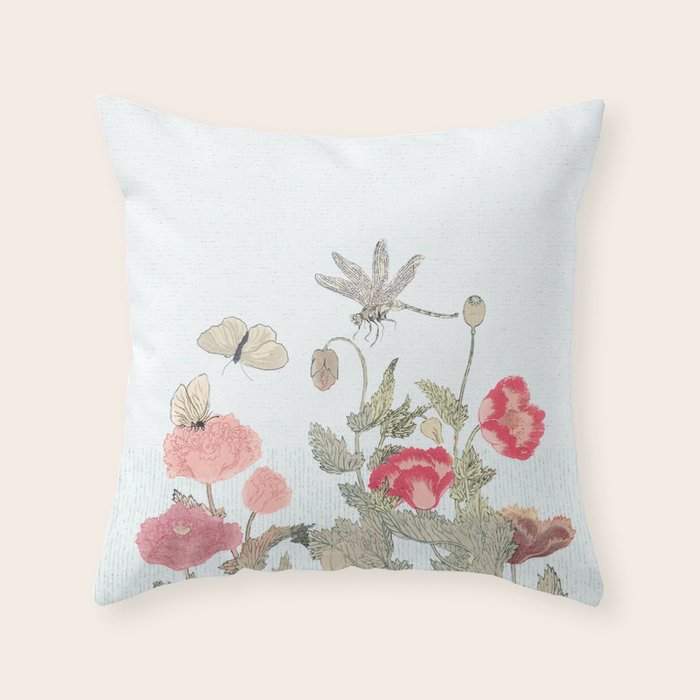 Butterflies, Dragonfly and  flowers Throw Pillow Gallery Image 1