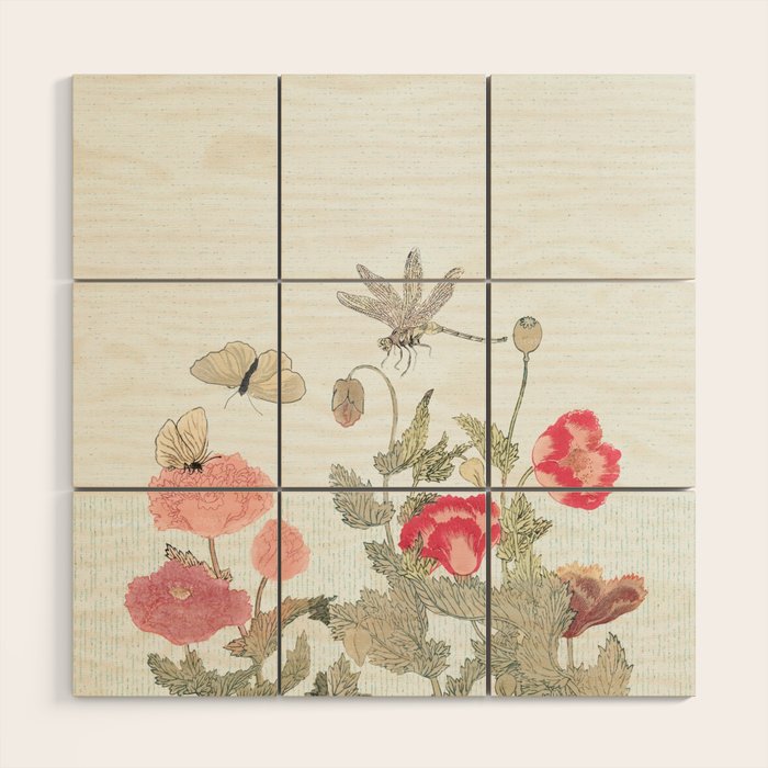 Butterflies, Dragonfly and  flowers Wood Wall Art Gallery Image 1