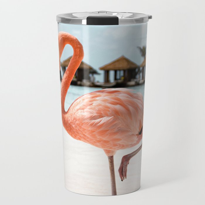 Pink Flamingo Beach Summer Photo | Aruba Tropical Island Art Print | Caribbean Travel Photography Travel Mug Gallery Image 1