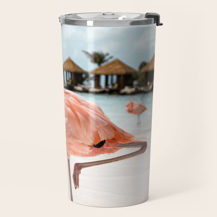 Pink Flamingo Beach Summer Photo | Aruba Tropical Island Art Print | Caribbean Travel Photography Travel Mug Gallery Image 2