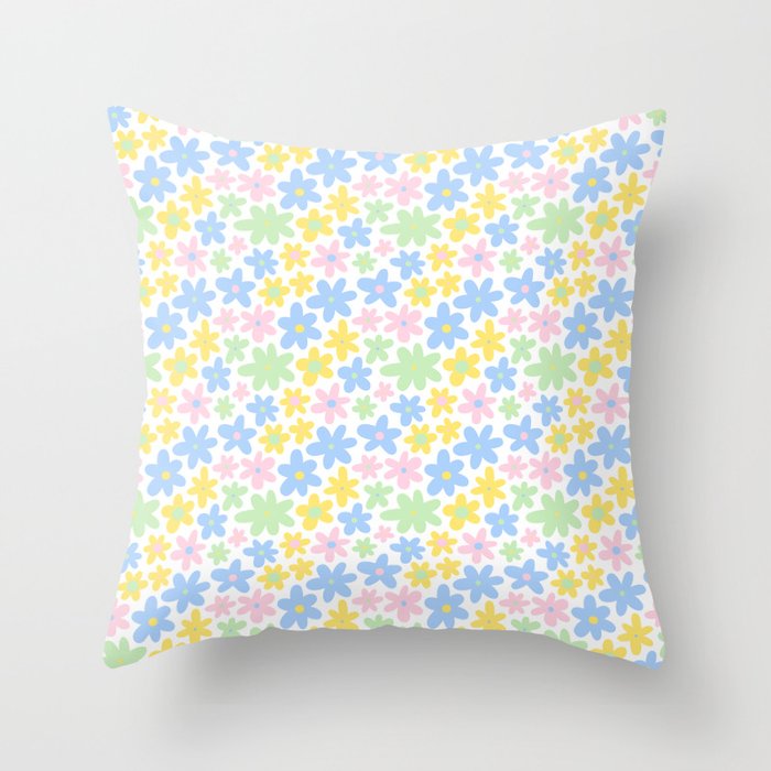 Colorful pastel flower art pattern Throw Pillow Gallery Image 6