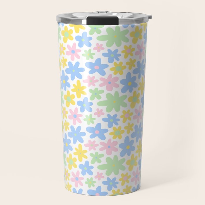 Colorful pastel flower art pattern Travel Mug Gallery Image 1