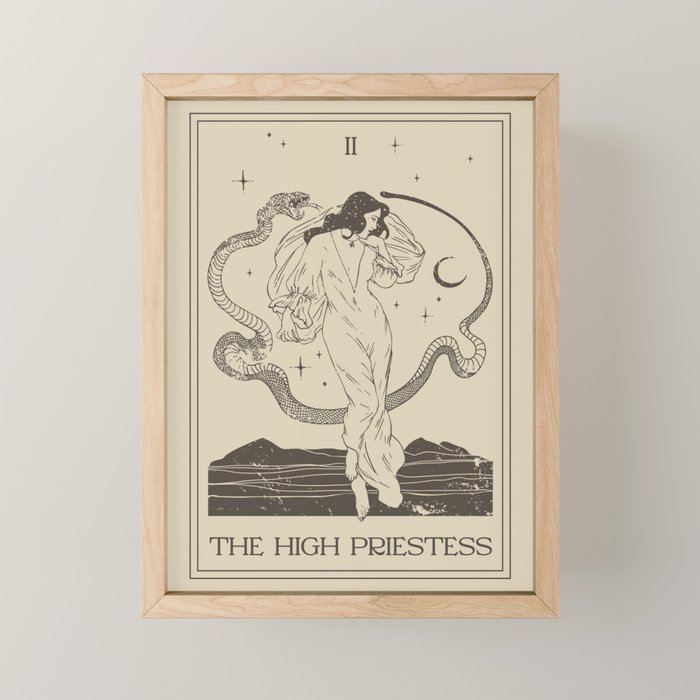 The High Priestess Card Poster. Witchy Girl and Mystic Snake Mini Art Print Gallery Image 1