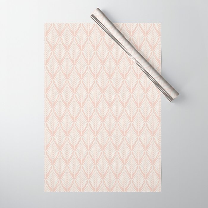 Linocut Palm Leaves . Peachy Pink Wrapping Paper Gallery Image 1
