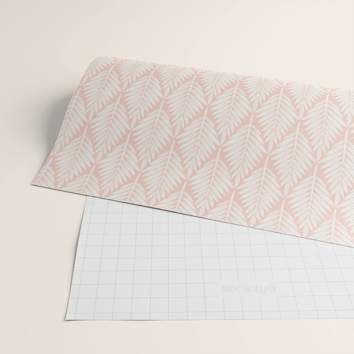 Linocut Palm Leaves . Peachy Pink Wrapping Paper Gallery Image 2