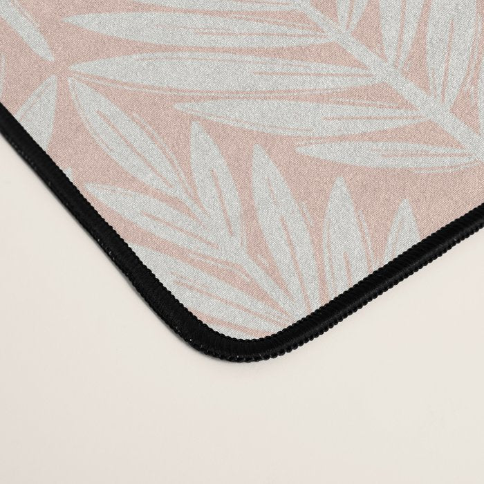 Linocut Palm Leaves . Peachy Pink Desk Mat Gallery Image 4