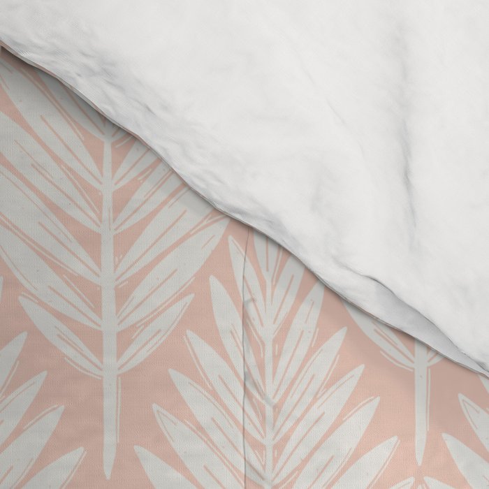 Linocut Palm Leaves . Peachy Pink Comforter Gallery Image 4