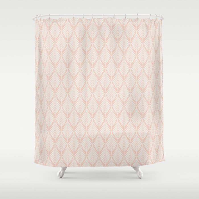Linocut Palm Leaves . Peachy Pink Shower Curtain Gallery Image 1