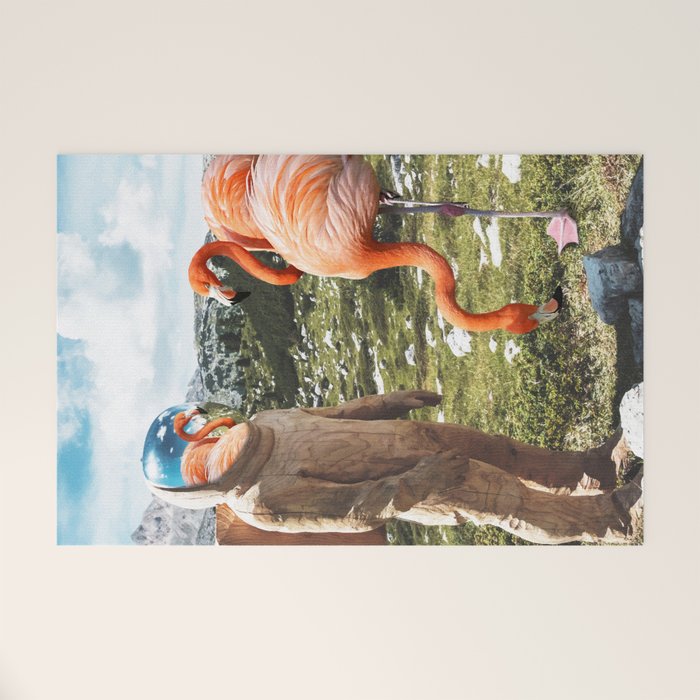 Alternate Reality, Surrealism Digital Photography, Space Flamingo Astronaut Collage Welcome Mat Gallery Image 1