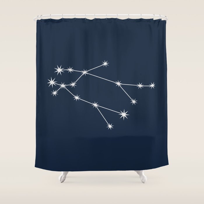 Gemini Zodiac Star Constellation Line Art Dark Blue Shower Curtain Gallery Image 1