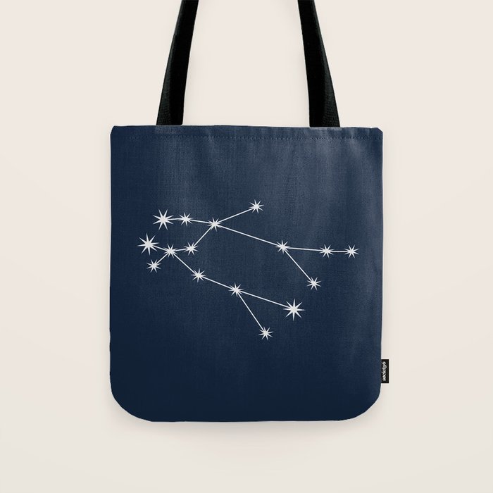 Gemini Zodiac Star Constellation Line Art Dark Blue Tote Bag Gallery Image 1