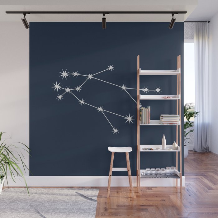 Gemini Zodiac Star Constellation Line Art Dark Blue Wall Mural Gallery Image 1