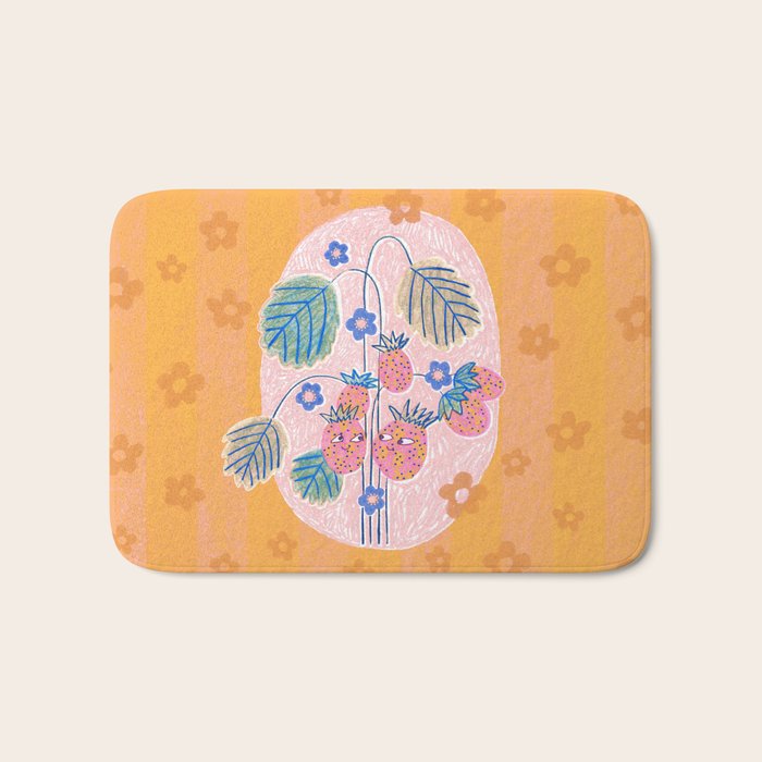 Sweet Strawberry Plant Friends in Peach & Orange Bath Mat Gallery Image 1