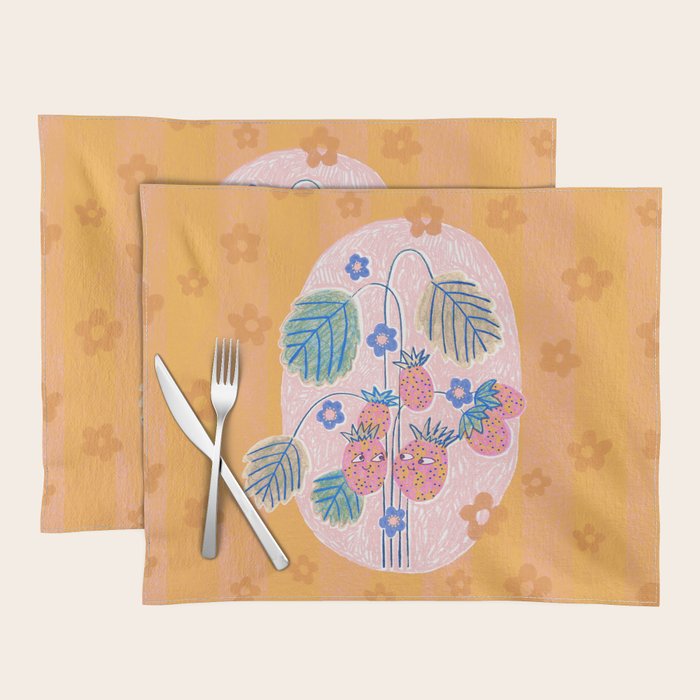 Sweet Strawberry Plant Friends in Peach & Orange Placemat Gallery Image 1