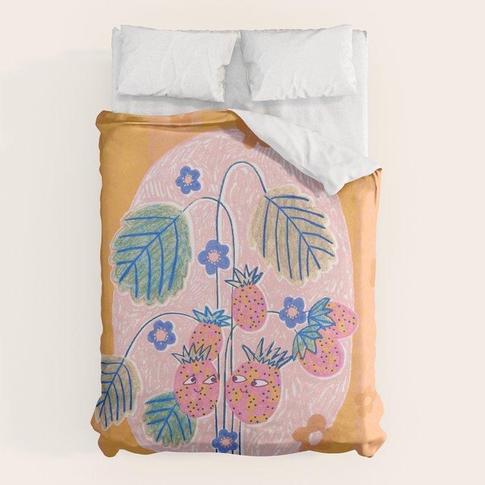 Sweet Strawberry Plant Friends in Peach & Orange Duvet Cover Gallery Image 6