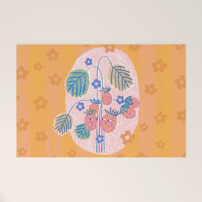 Sweet Strawberry Plant Friends in Peach & Orange Welcome Mat Gallery Image 1