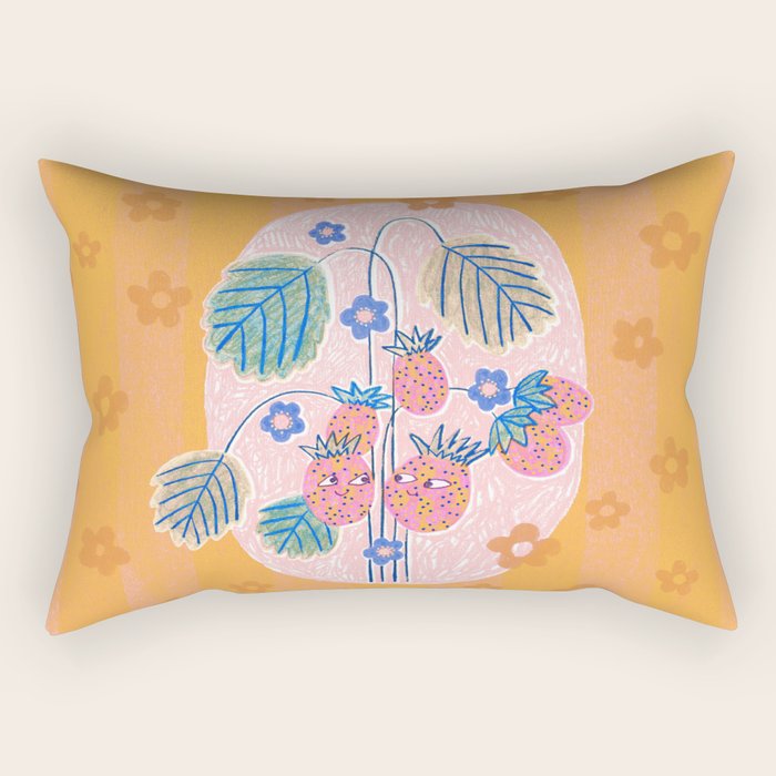 Sweet Strawberry Plant Friends in Peach & Orange Rectangular Pillow Gallery Image 1