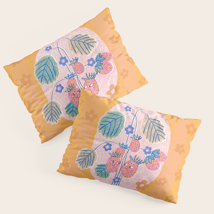Sweet Strawberry Plant Friends in Peach & Orange Pillow Sham Gallery Image 1