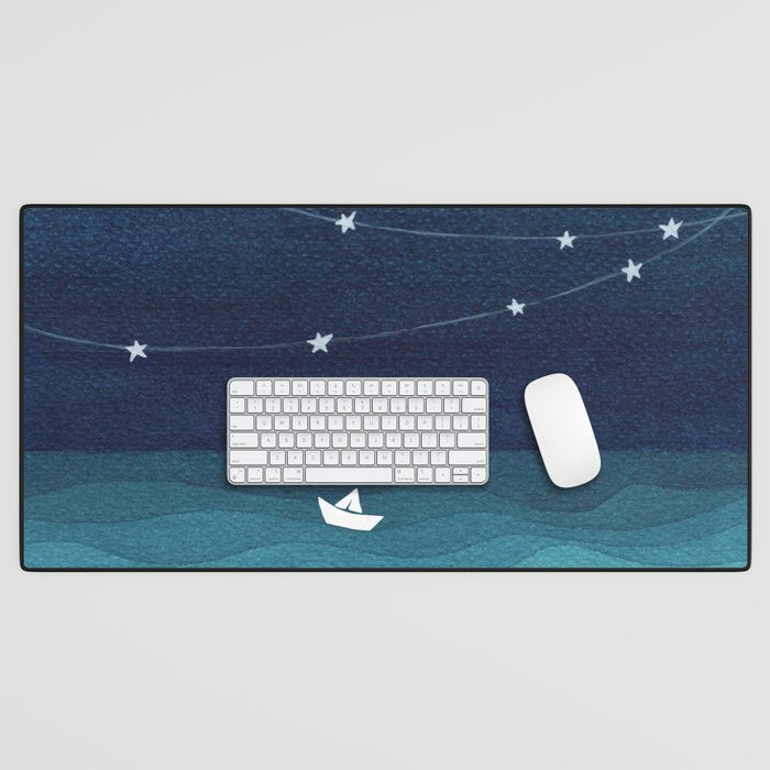 Garlands of stars, watercolor teal ocean Desk Mat Gallery Image 1