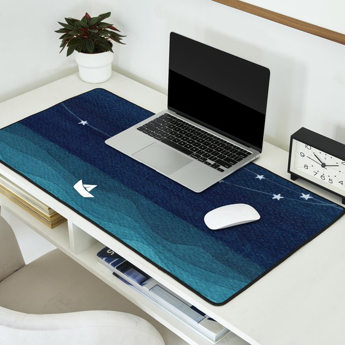Garlands of stars, watercolor teal ocean Desk Mat Gallery Image 2