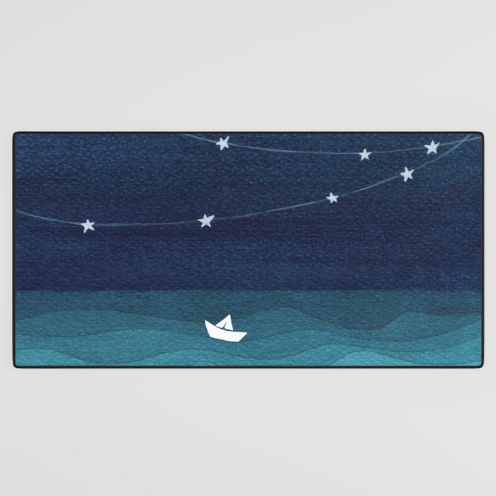 Garlands of stars, watercolor teal ocean Desk Mat Gallery Image 3