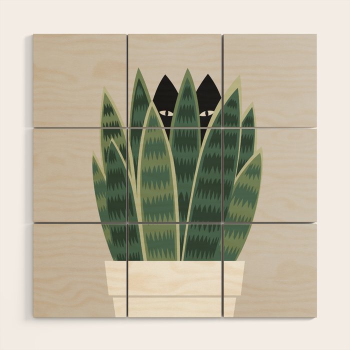 Cat and Plant 22: Sneak Plant Wood Wall Art Gallery Image 1