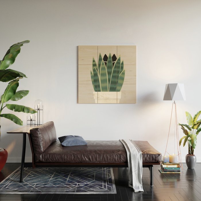 Cat and Plant 22: Sneak Plant Wood Wall Art Gallery Image 2