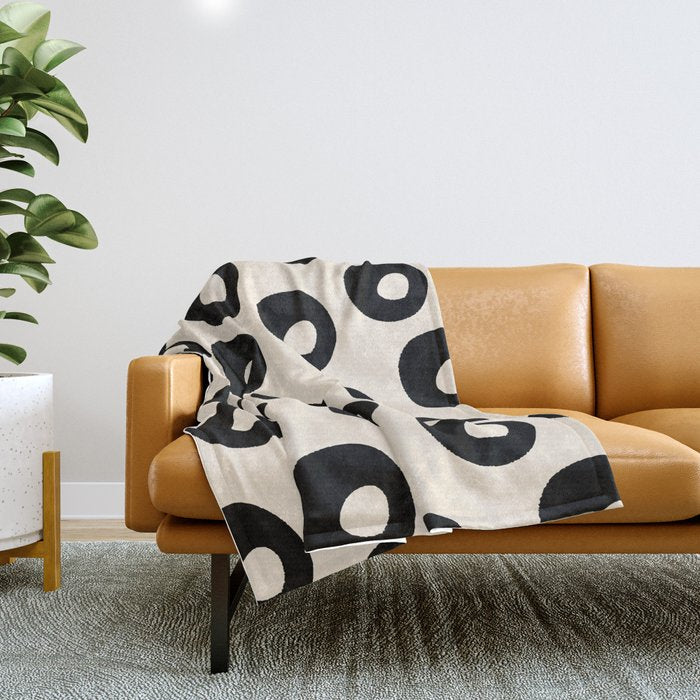Black and Almond Cream Quark Dots Contemporary Modern Pattern Throw Blanket Gallery Image 1