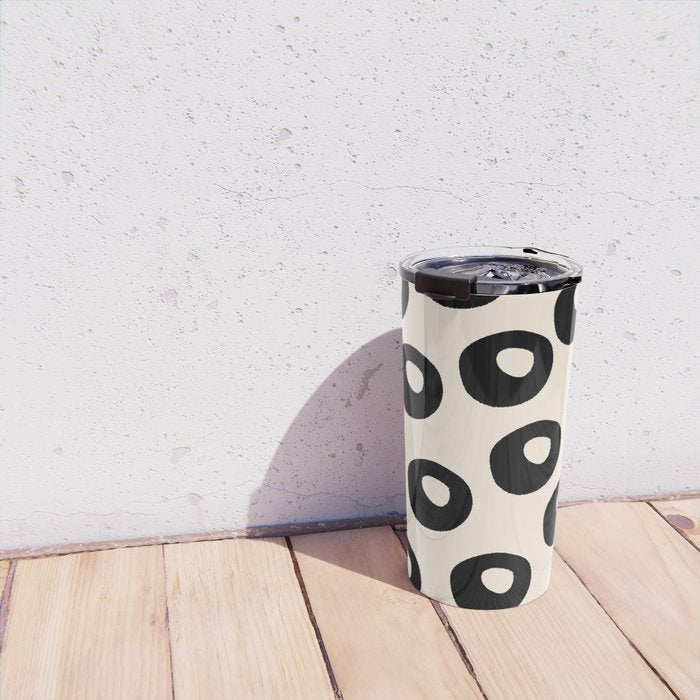 Black and Almond Cream Quark Dots Contemporary Modern Pattern Travel Mug Gallery Image 4