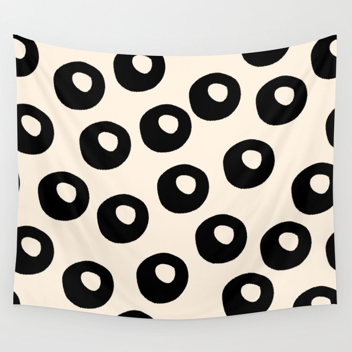 Black and Almond Cream Quark Dots Contemporary Modern Pattern Wall Tapestry Gallery Image 4