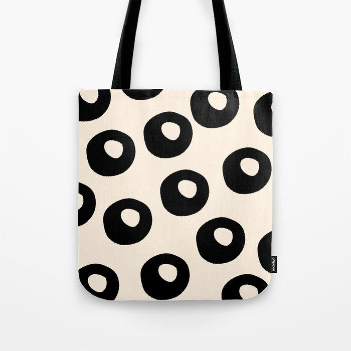Black and Almond Cream Quark Dots Contemporary Modern Pattern Tote Bag Gallery Image 1