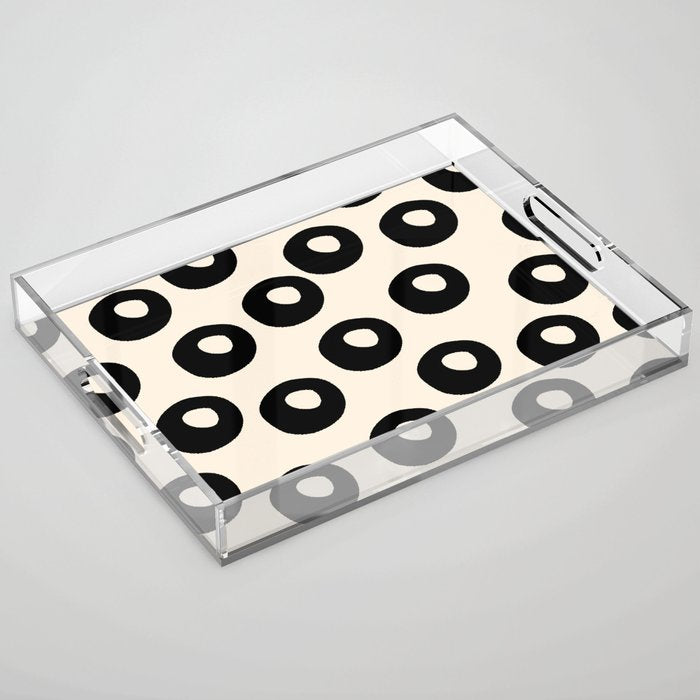 Black and Almond Cream Quark Dots Contemporary Modern Pattern Acrylic Tray Gallery Image 1