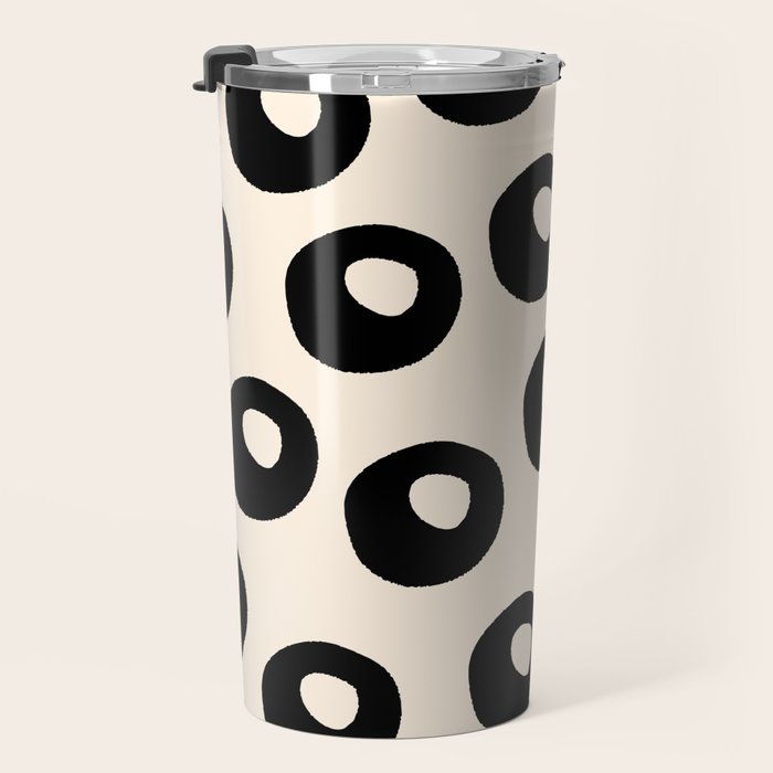 Black and Almond Cream Quark Dots Contemporary Modern Pattern Travel Mug Gallery Image 3