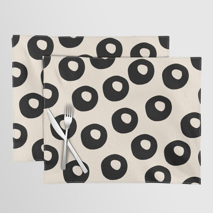 Black and Almond Cream Quark Dots Contemporary Modern Pattern Placemat Gallery Image 1