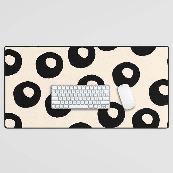 Black and Almond Cream Quark Dots Contemporary Modern Pattern Desk Mat Gallery Image 1