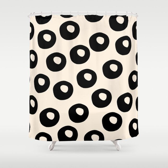 Black and Almond Cream Quark Dots Contemporary Modern Pattern Shower Curtain Gallery Image 1