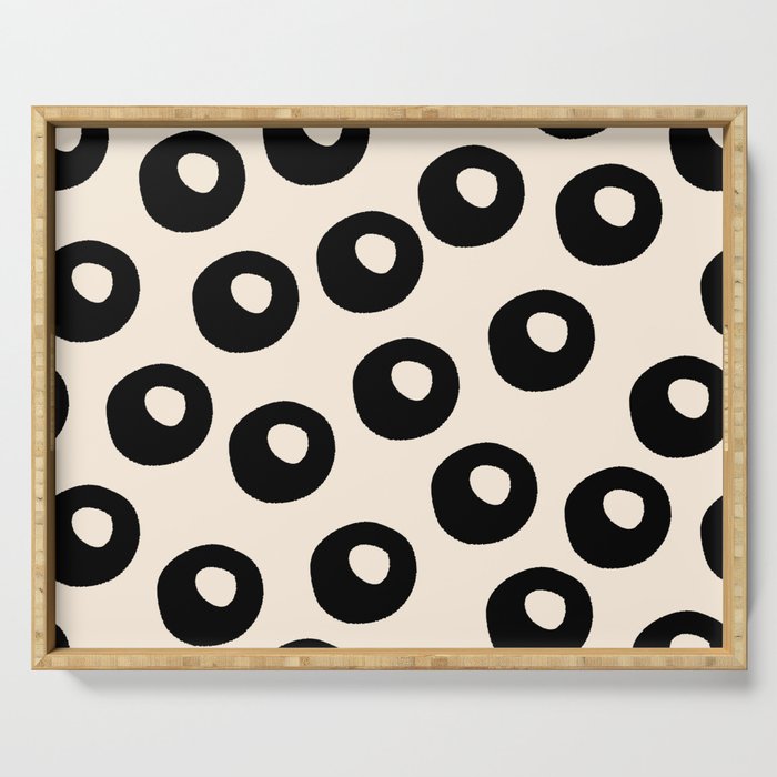 Black and Almond Cream Quark Dots Contemporary Modern Pattern Serving Tray Gallery Image 1