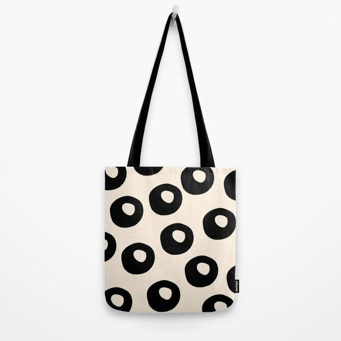 Black and Almond Cream Quark Dots Contemporary Modern Pattern Tote Bag Gallery Image 2