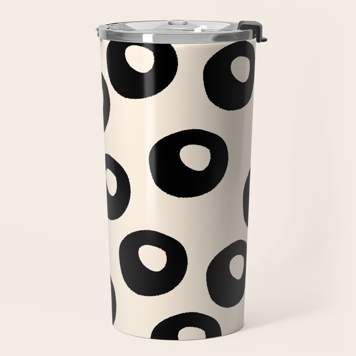 Black and Almond Cream Quark Dots Contemporary Modern Pattern Travel Mug Gallery Image 2