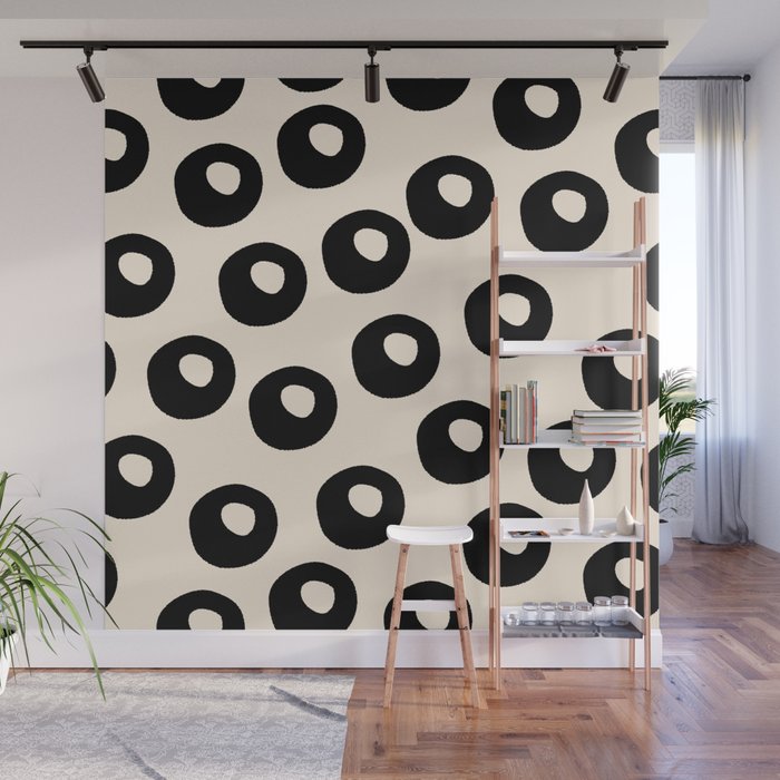 Black and Almond Cream Quark Dots Contemporary Modern Pattern Wall Mural Gallery Image 1