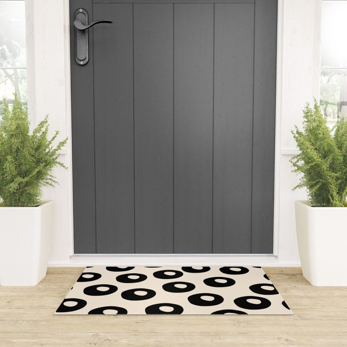 Black and Almond Cream Quark Dots Contemporary Modern Pattern Welcome Mat Gallery Image 3