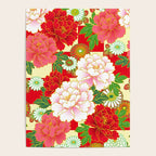 Red Pink Peony Vintage Japanese Floral Kimono Pattern Poster Gallery Image 4