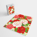 Red Pink Peony Vintage Japanese Floral Kimono Pattern Jigsaw Puzzle Gallery Image 2