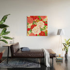 Red Pink Peony Vintage Japanese Floral Kimono Pattern Wood Wall Art Gallery Image 2
