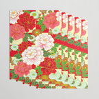 Red Pink Peony Vintage Japanese Floral Kimono Pattern Wrapping Paper Gallery Image 3