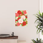 Red Pink Peony Vintage Japanese Floral Kimono Pattern Poster Gallery Image 2