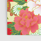 Red Pink Peony Vintage Japanese Floral Kimono Pattern Poster Gallery Image 3