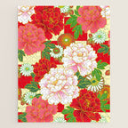 Red Pink Peony Vintage Japanese Floral Kimono Pattern Jigsaw Puzzle Gallery Image 1