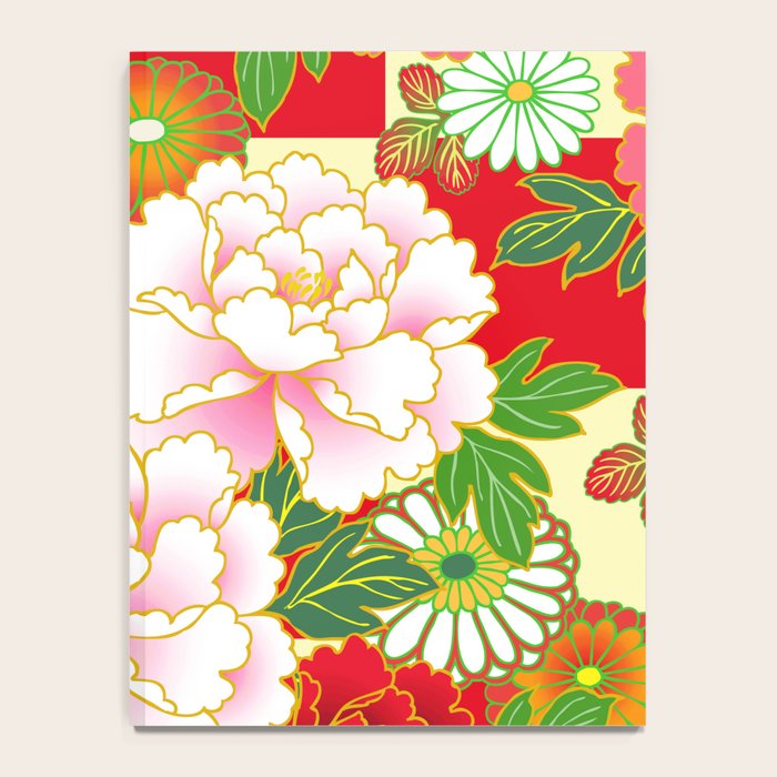 Red Pink Peony Vintage Japanese Floral Kimono Pattern Notebook Gallery Image 4